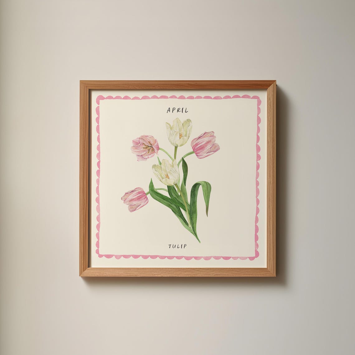 April Tulip Watercolor Birth Month Flower Square Botanical Poster - Image 4