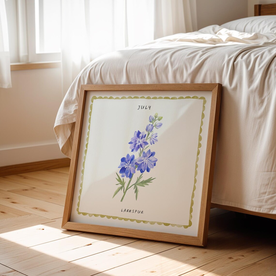 July Larkspur Watercolor Birth Month Flower Botanical Poster - Image 3