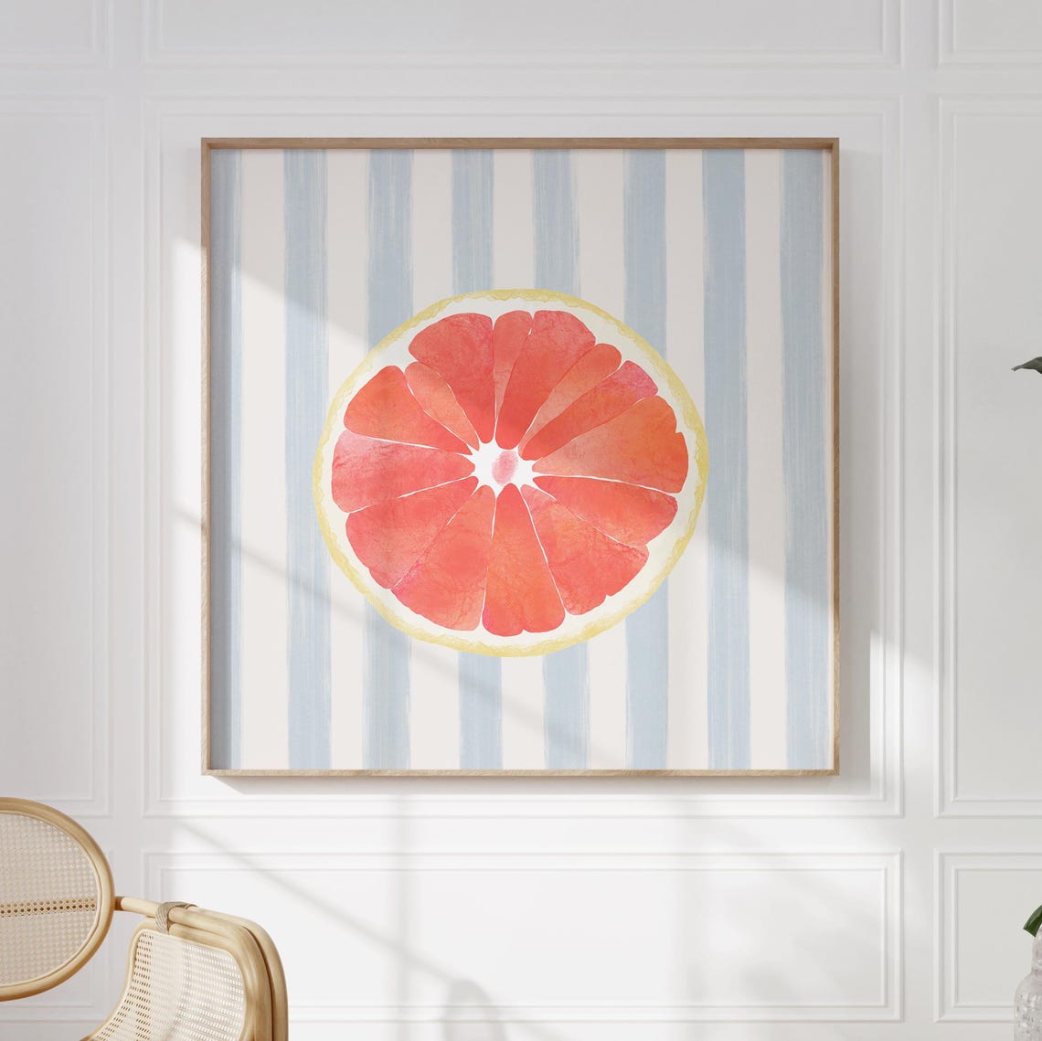 Watercolor Grapefruit Slice Blue Stripes Square Kitchen Poster - Image 2