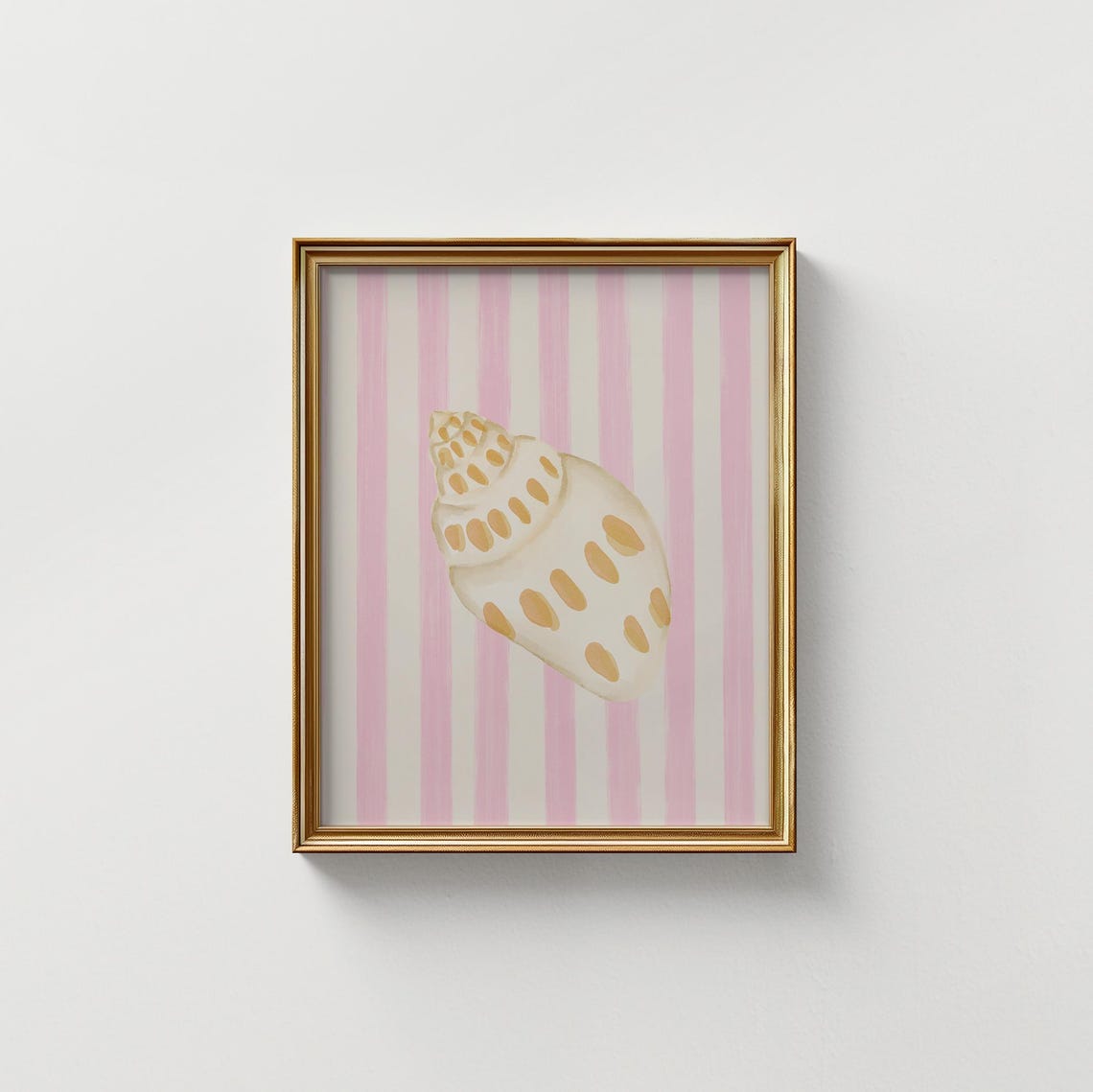 Cream Spotted Conch Shell Pink Stripe Beach House Coastal Art Poster - Image 5