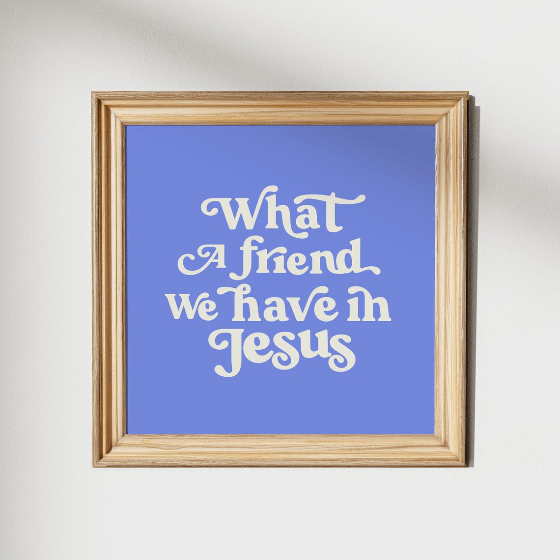 What a Friend We Have in Jesus Cream Retro Script on Blue Poster - Image 2