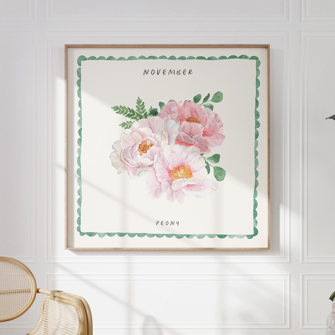 November Pink Peonies Watercolor Birth Month Flower Art Poster - Image 5