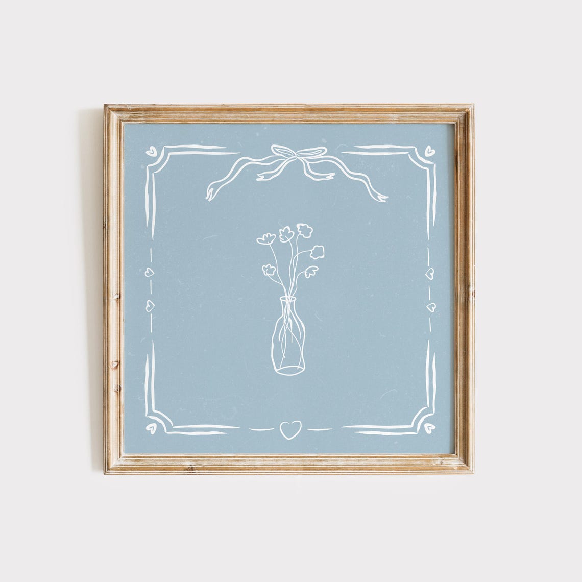 Light Blue Doodle Floral Print Wall Art Trendy Decor Botanical Illustration Living Room Art Cottage Nursery