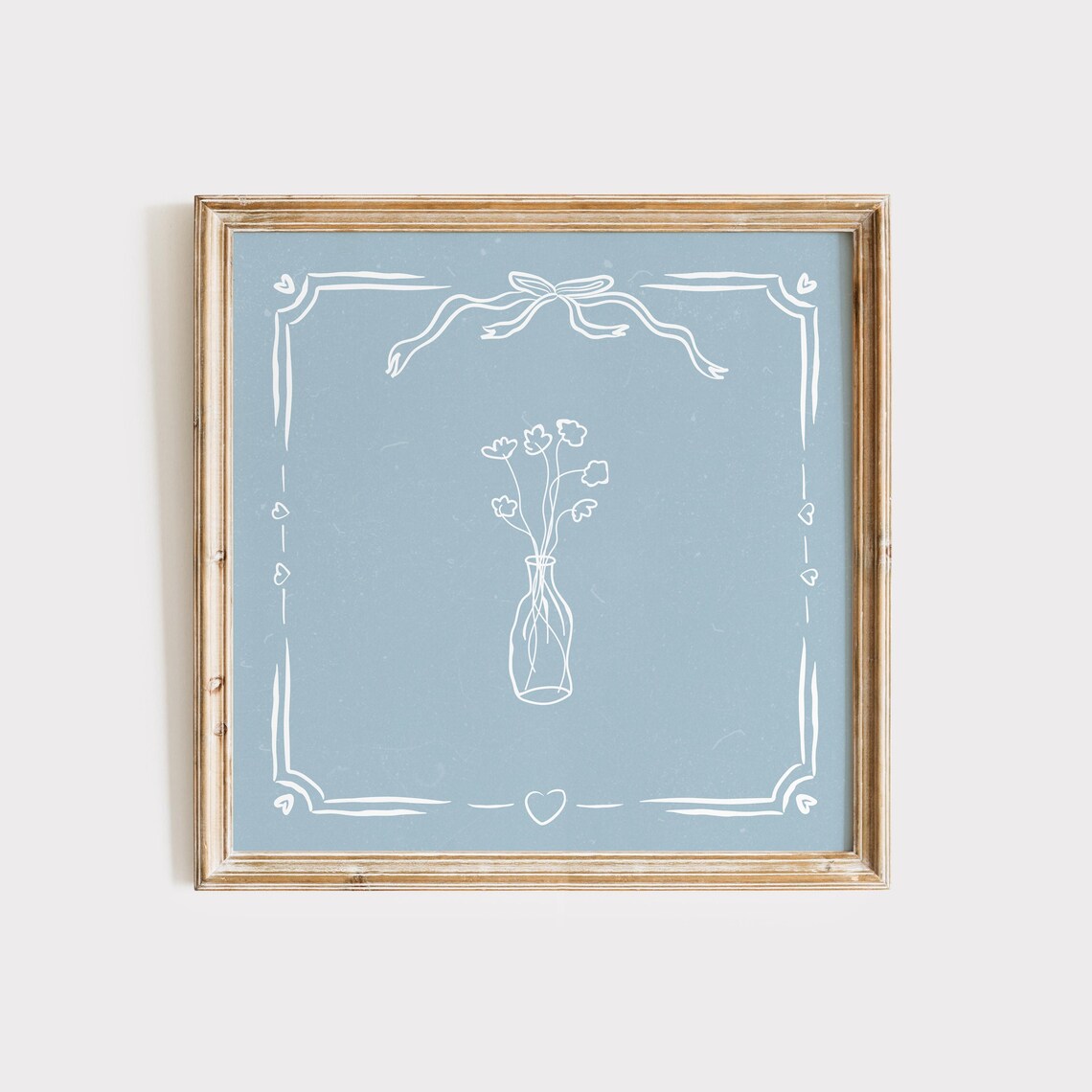 White Line Flower Vase With Ribbon Bow On Dusty Blue Square Poster