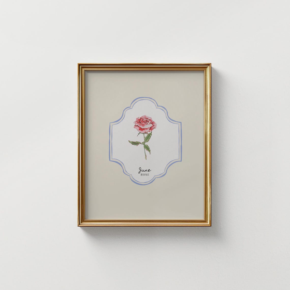 June Rose Birth Flower Single Stem Cream Botanical Vintage Art Print - Image 5
