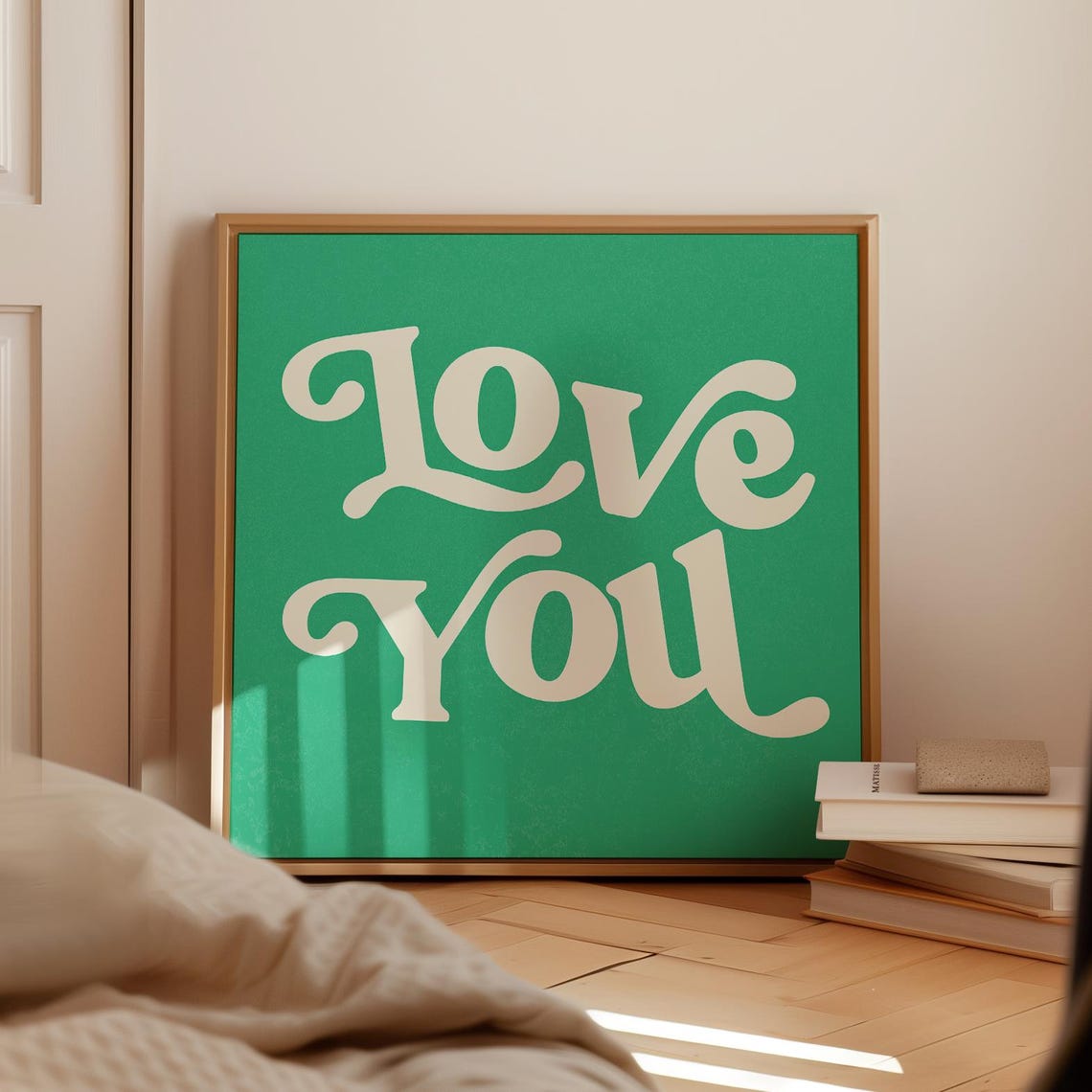 Love You Retro Script Cream on Emerald Green Typography Poster