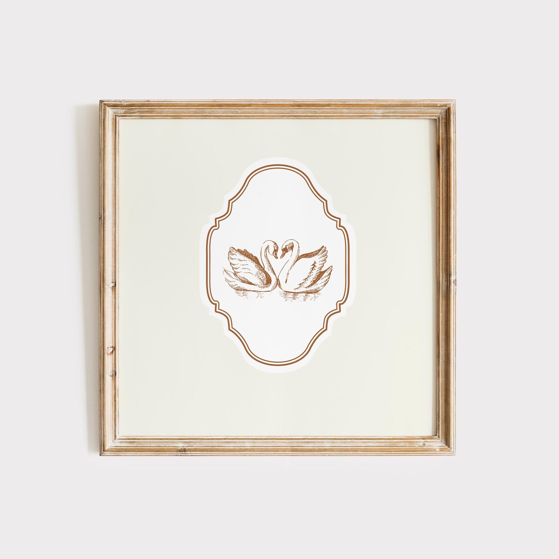 Vintage Swan Pair Heart Motif Cream Ornate Square Nursery Love Poster - Image 3