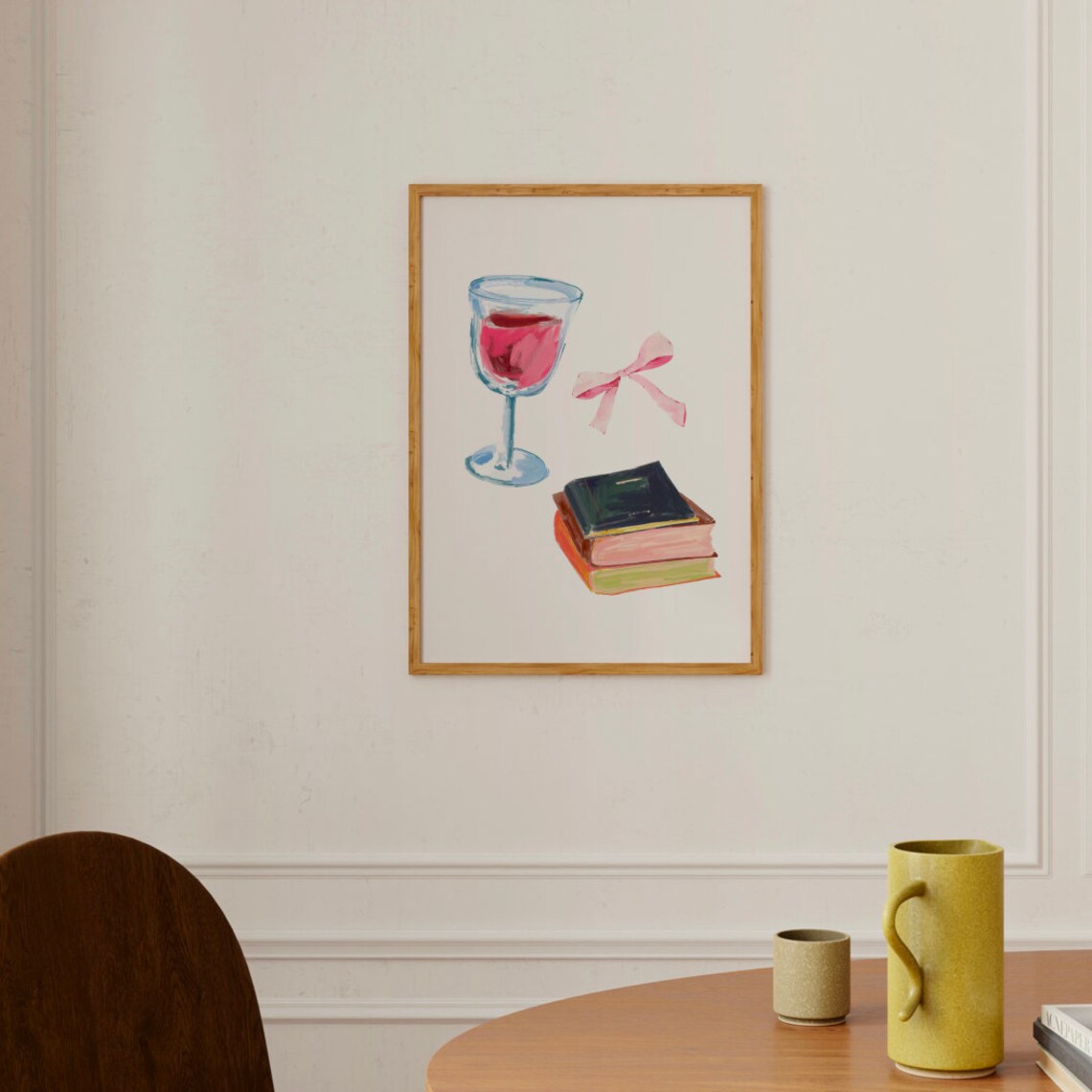 Book Club Wine Glass and Stacked Books Coquette Illustration Poster - Image 2