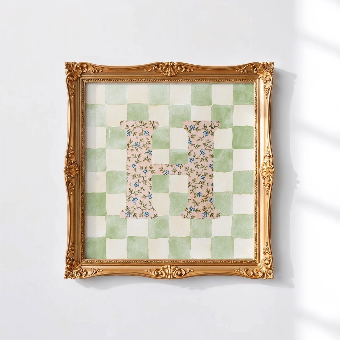 H Square Initial Print, Watercolor Personalized Gift - Image 4