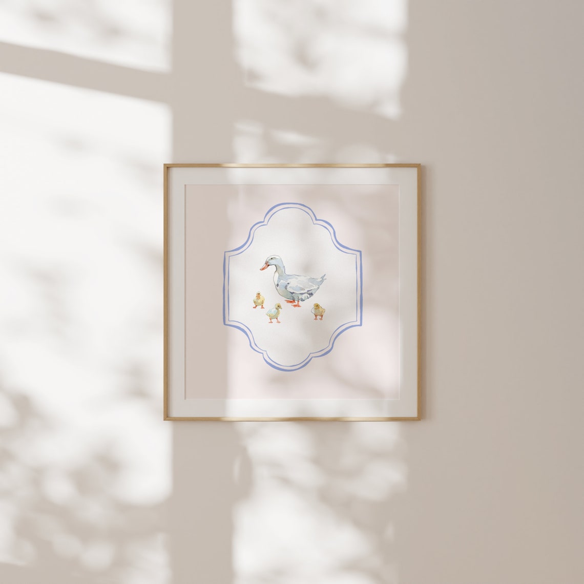 Watercolor Duck with Ducklings Blue Frame Square Nursery Poster - Image 2
