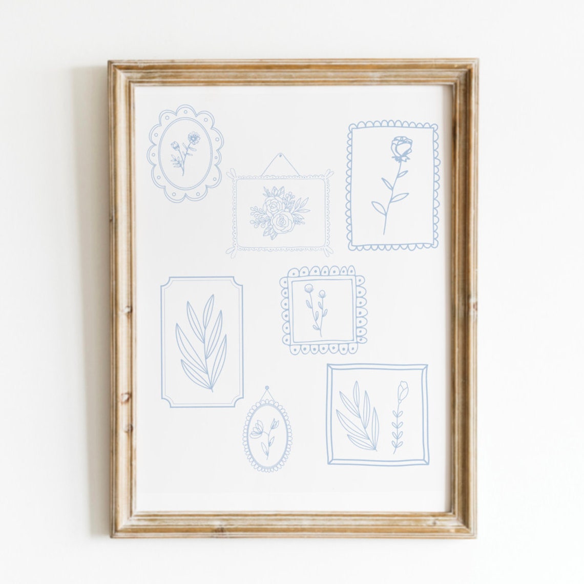 Blue Line Art Botanical Frames Gallery Style Wall Collage Poster