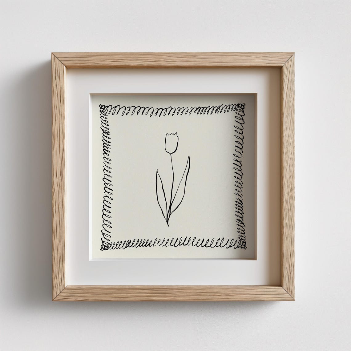 Minimal Black Line Tulip Doodle Hand Drawn Modern Wall Art Print - Image 2