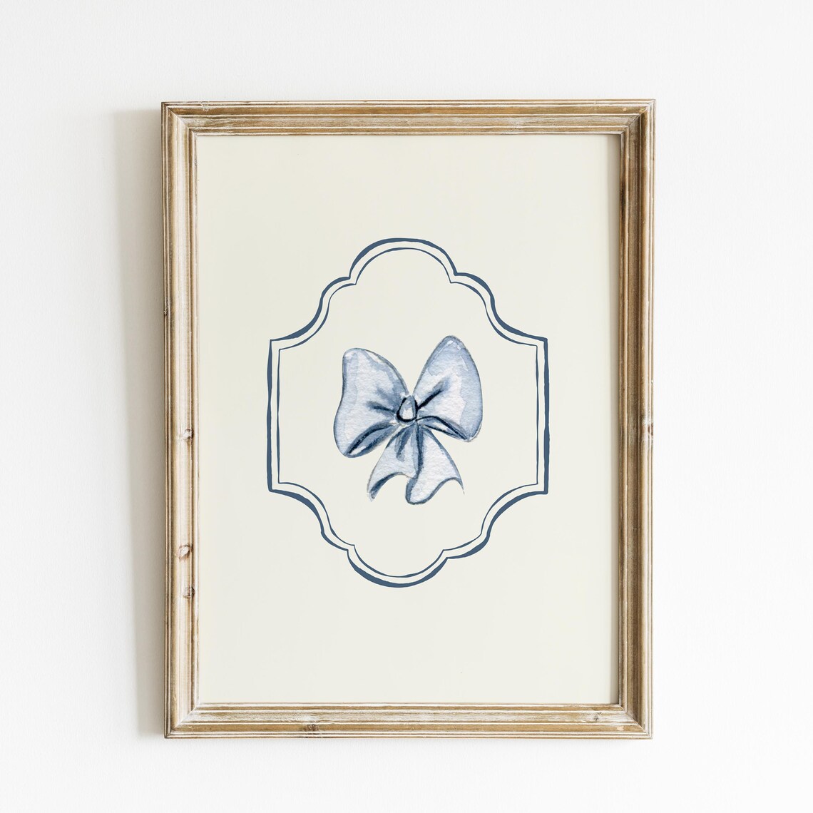 Watercolor Blue Ribbon Bow Dark Blue Crest Feminine Nursery Wall Art