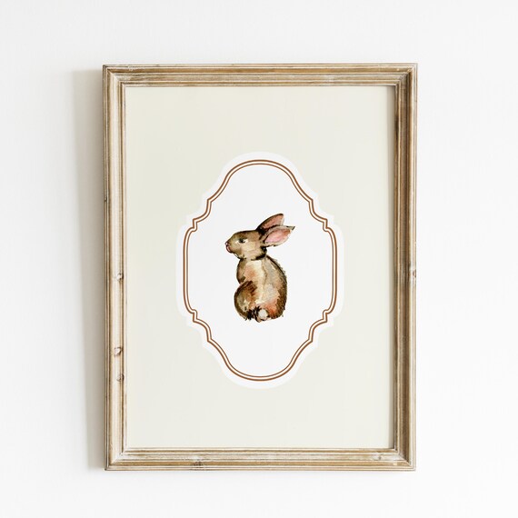 Vintage Brown Bunny Watercolor Woodland Nursery Animal Art Print