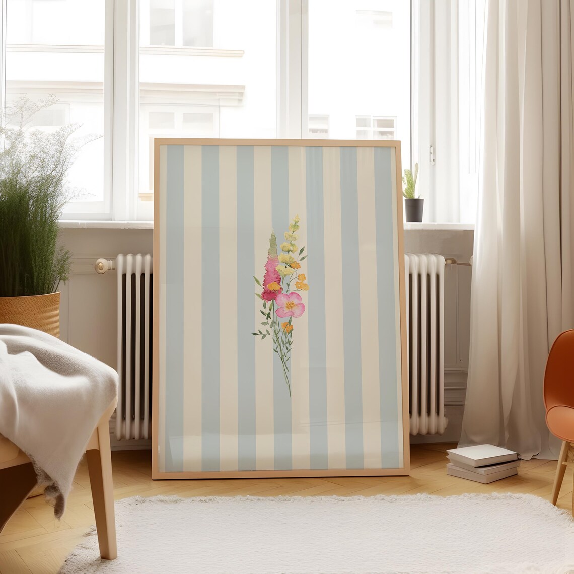 Blue Striped Floral Illustration, Nursery Art Print - Image 4
