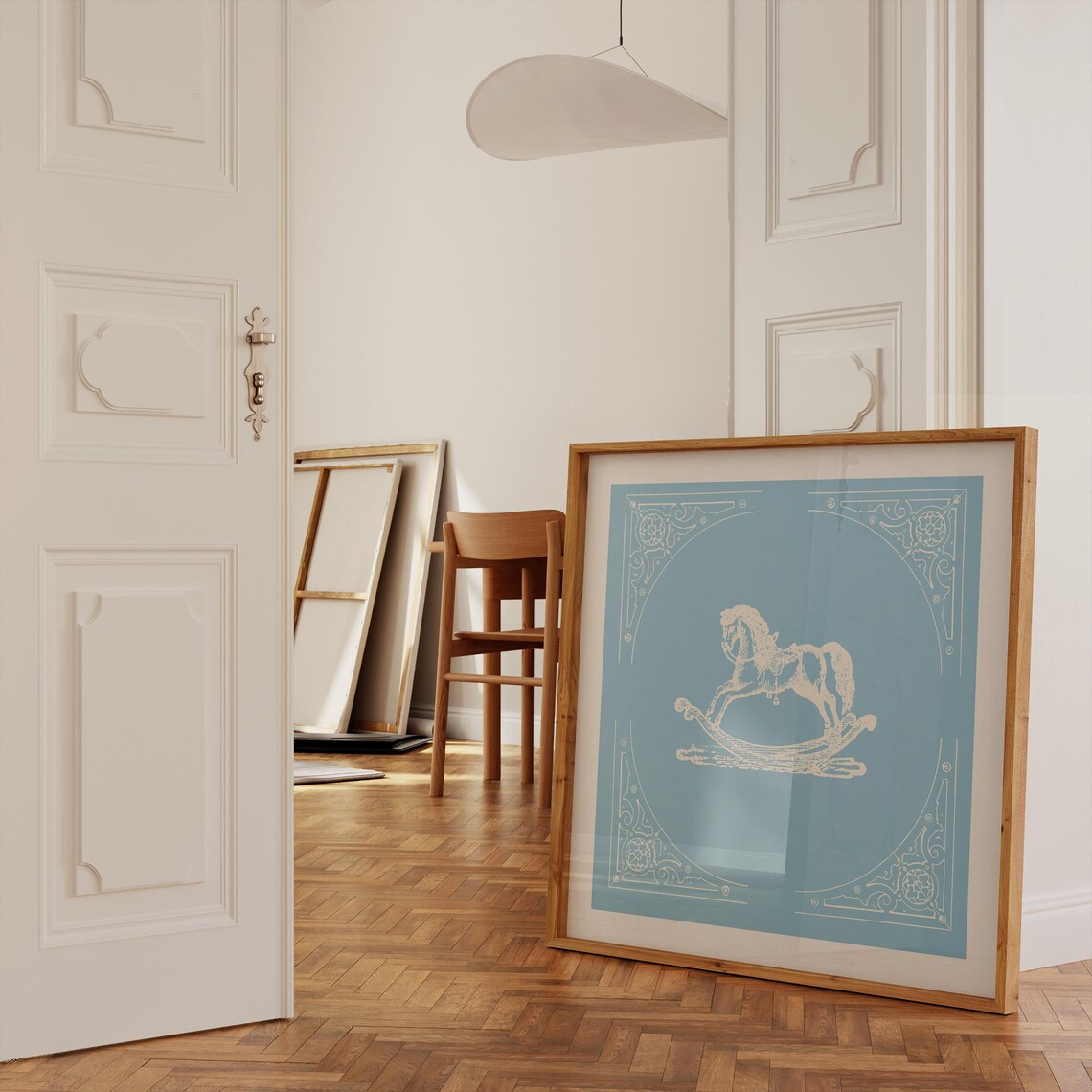 Baby Blue Vintage Rocking Horse Nursery Illustration Decor Poster - Image 2