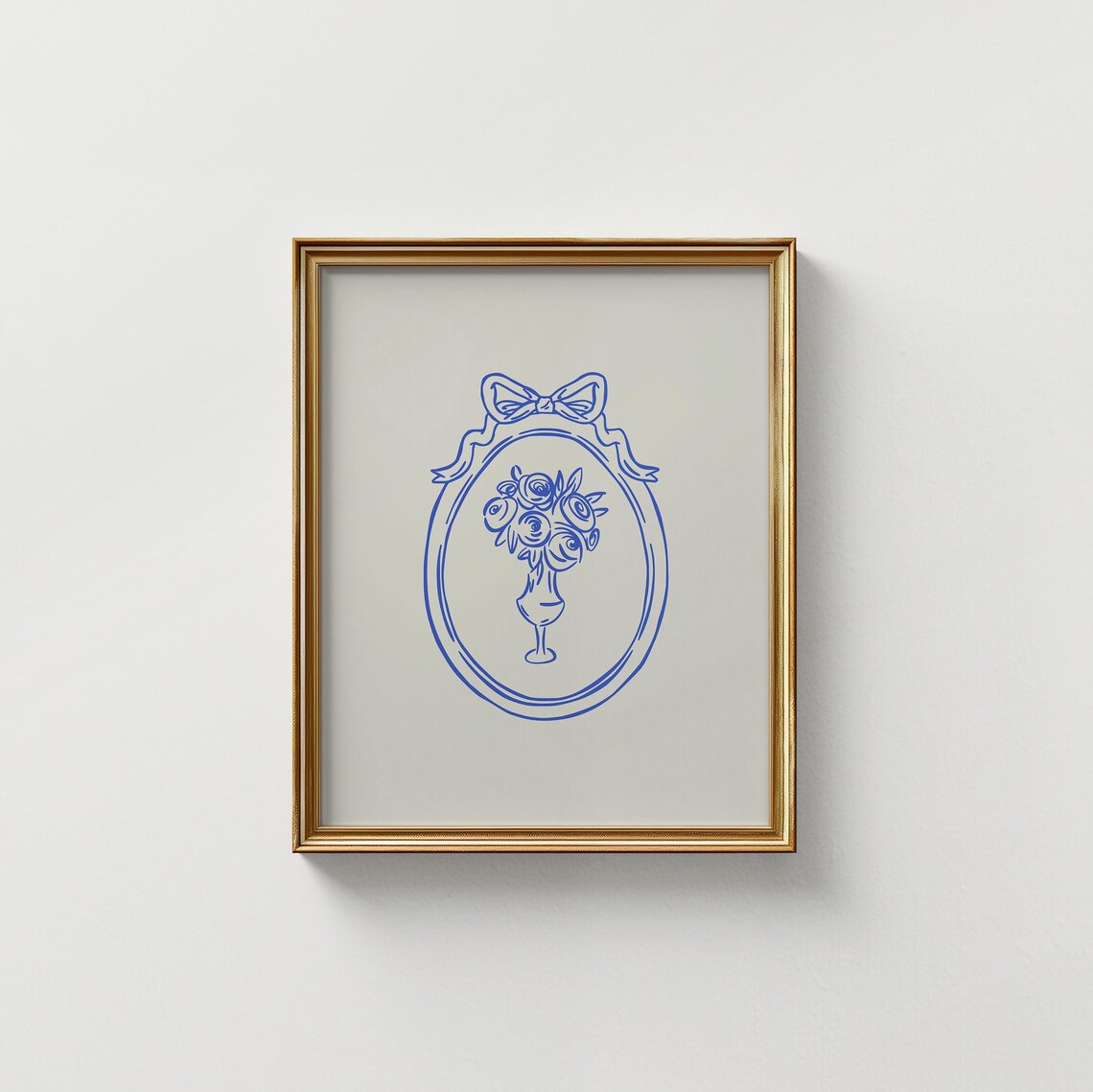 Blue Line Rose Bouquet Ribbon Frame Vintage Botanical Vertical Poster - Image 5
