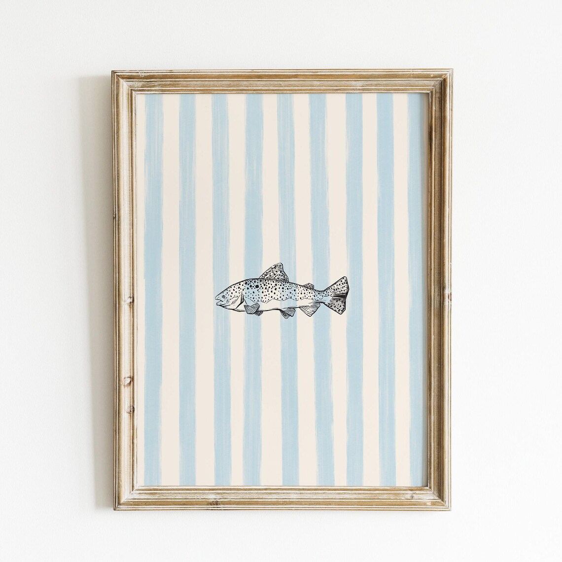 Blue Striped Fish Vintage Painting Nursery Art Print - Image 2