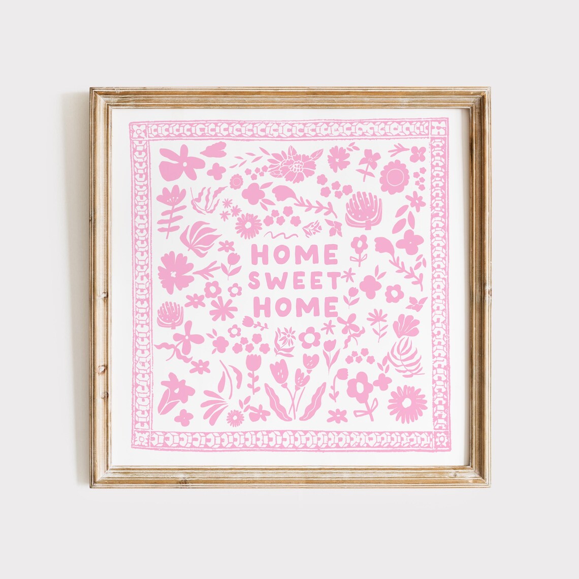 Home Sweet Home Pink Floral Bandana Quote Typography Wall Decor Poster