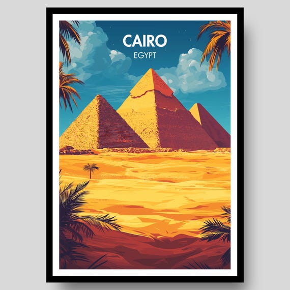 Cairo Poster Great Pyramids Of Giza Egypt Print Egyptian