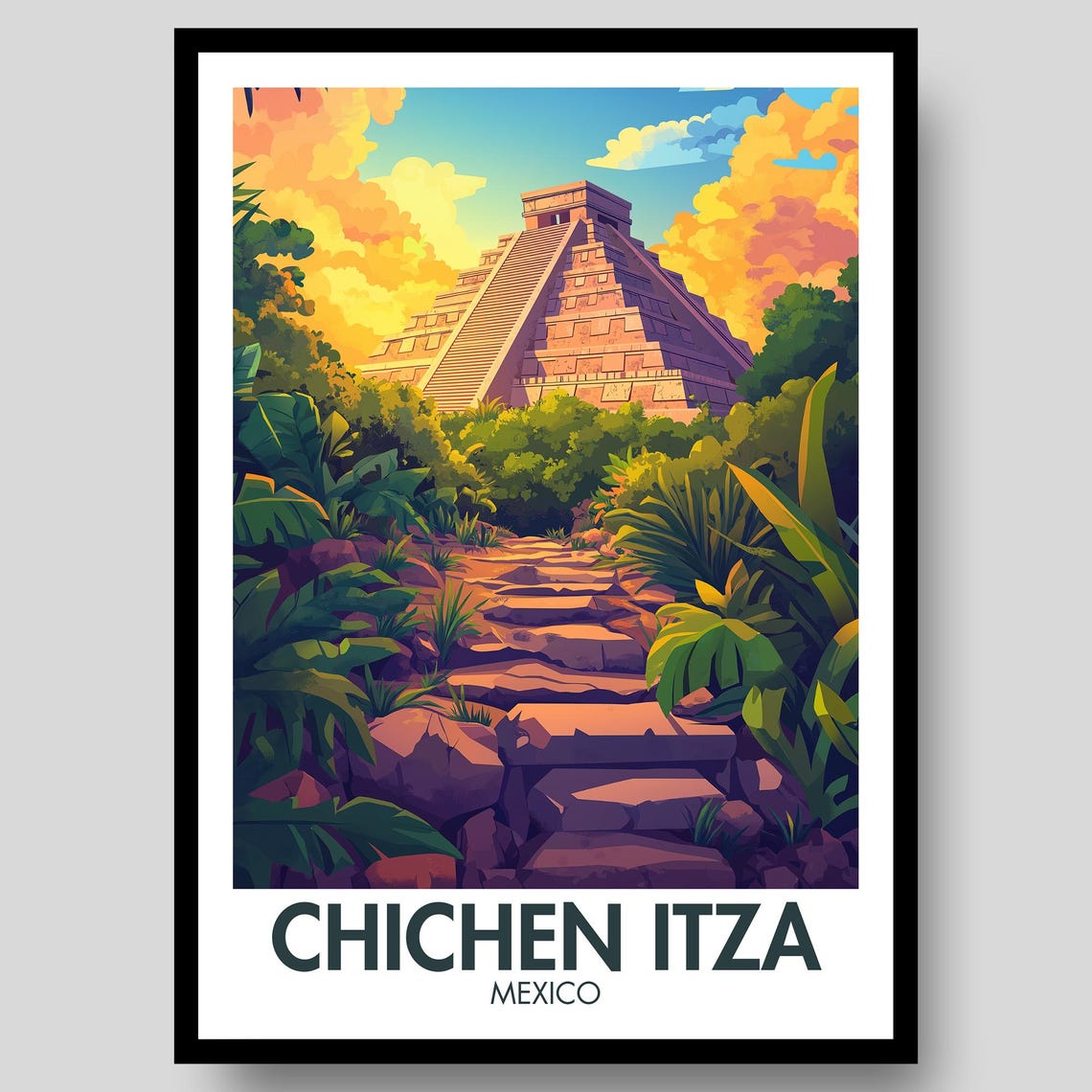 Chichen Itza Poster, Mexican Wall Art