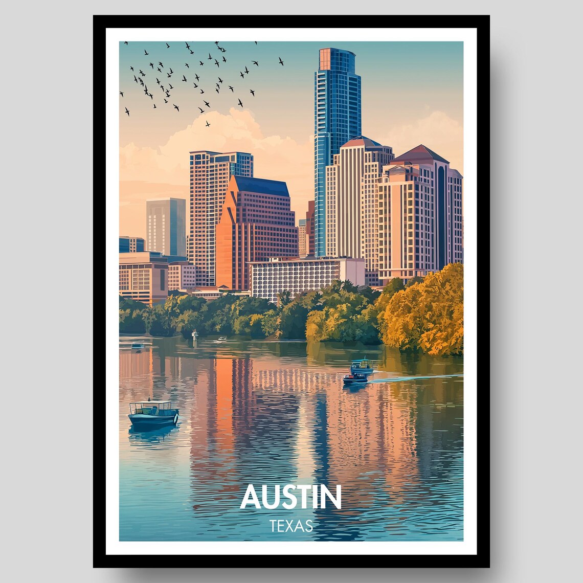 Austin Texas Travel Poster, Wall Art Print