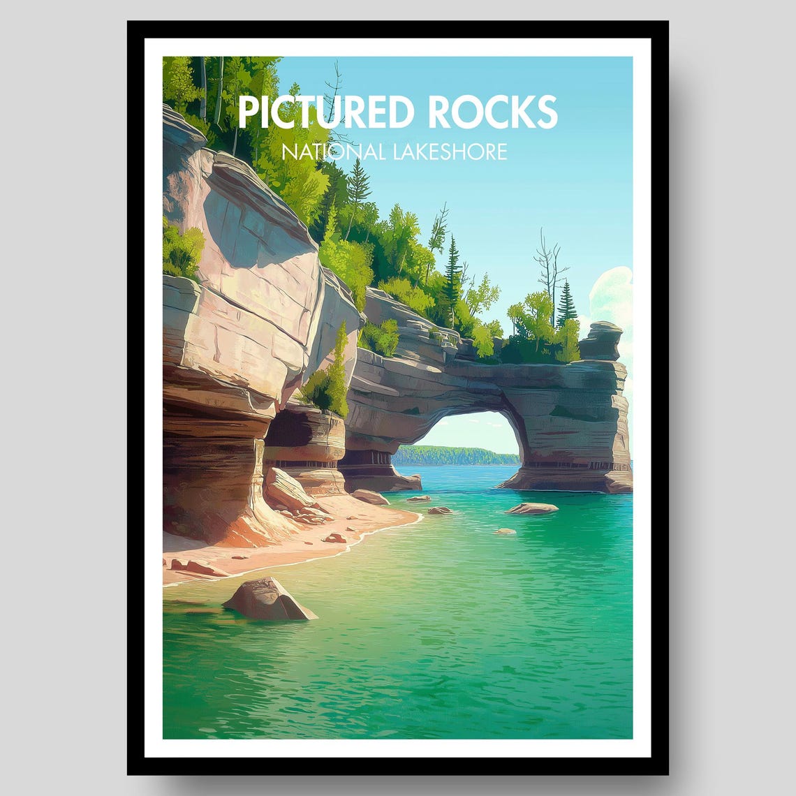Pictured Rocks National Lakeshore Stone Arch Shoreline Poster Art