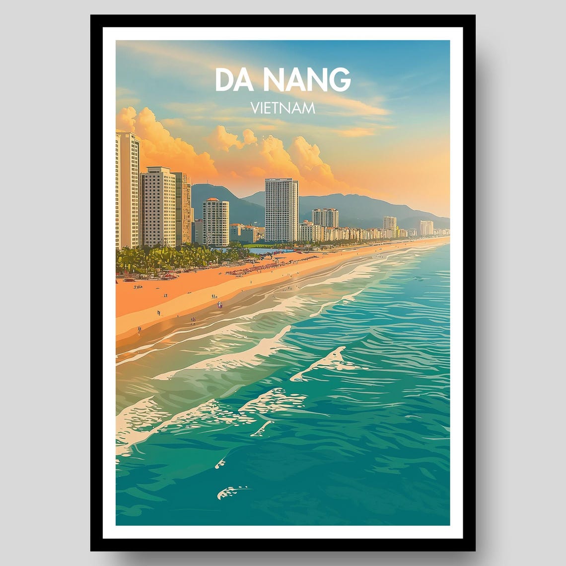 Da Nang Vietnam Beachfront Skyline Tropical Coastal Travel Art Poster