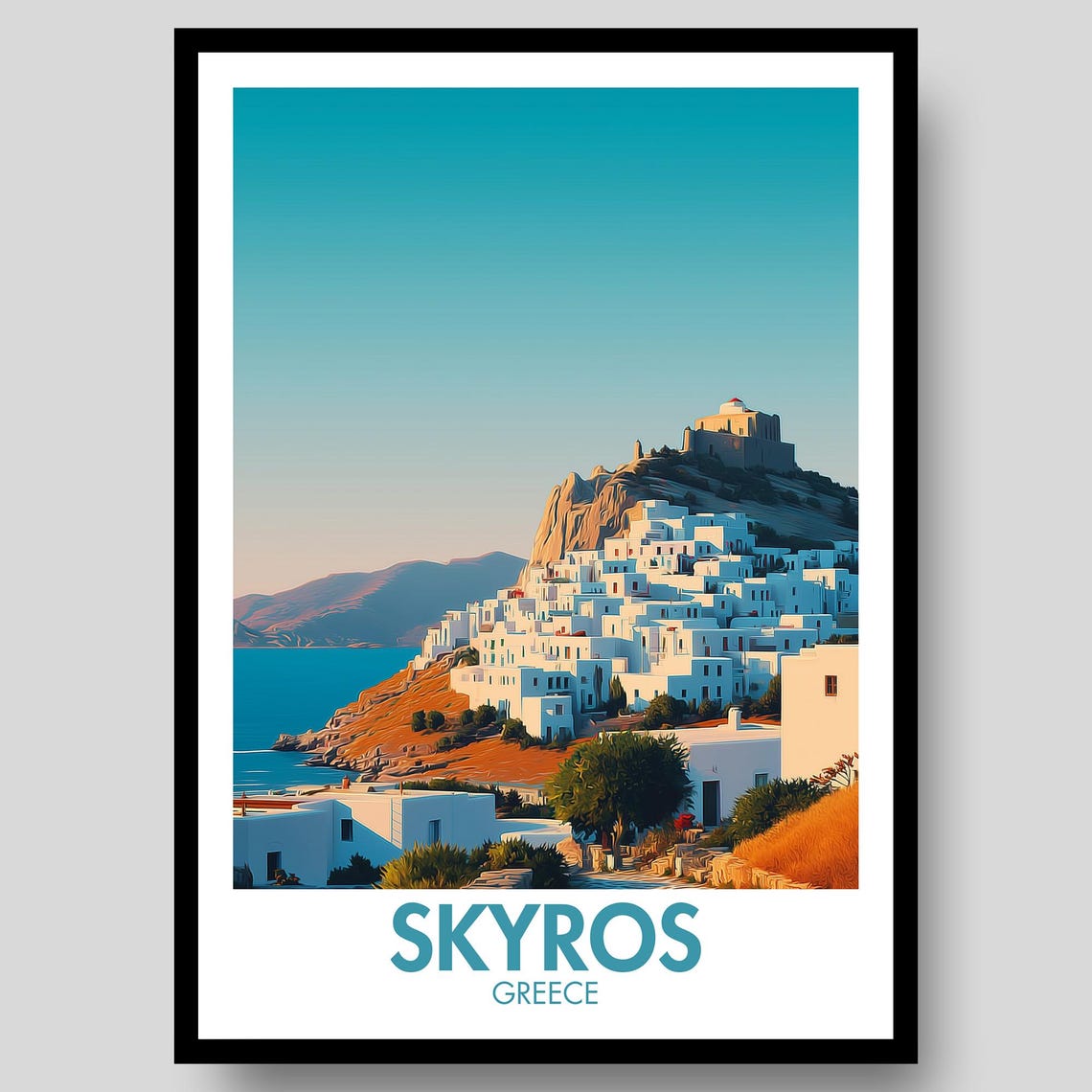 Skyros Greece Whitewashed Village Aegean Seaside Travel Poster