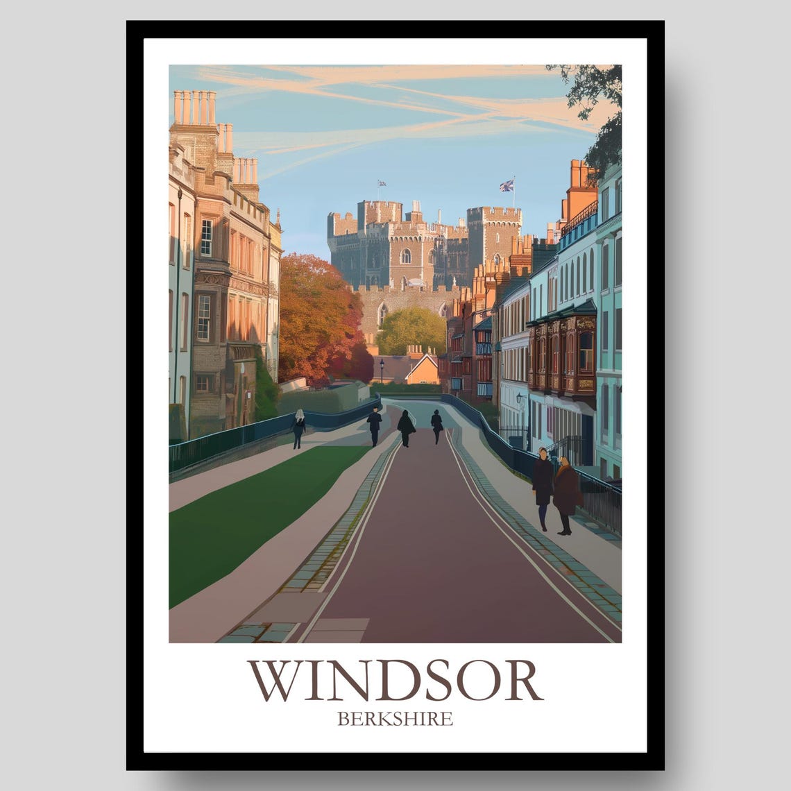 Windsor Berkshire Castle Street Royal Town Evening Art Poster