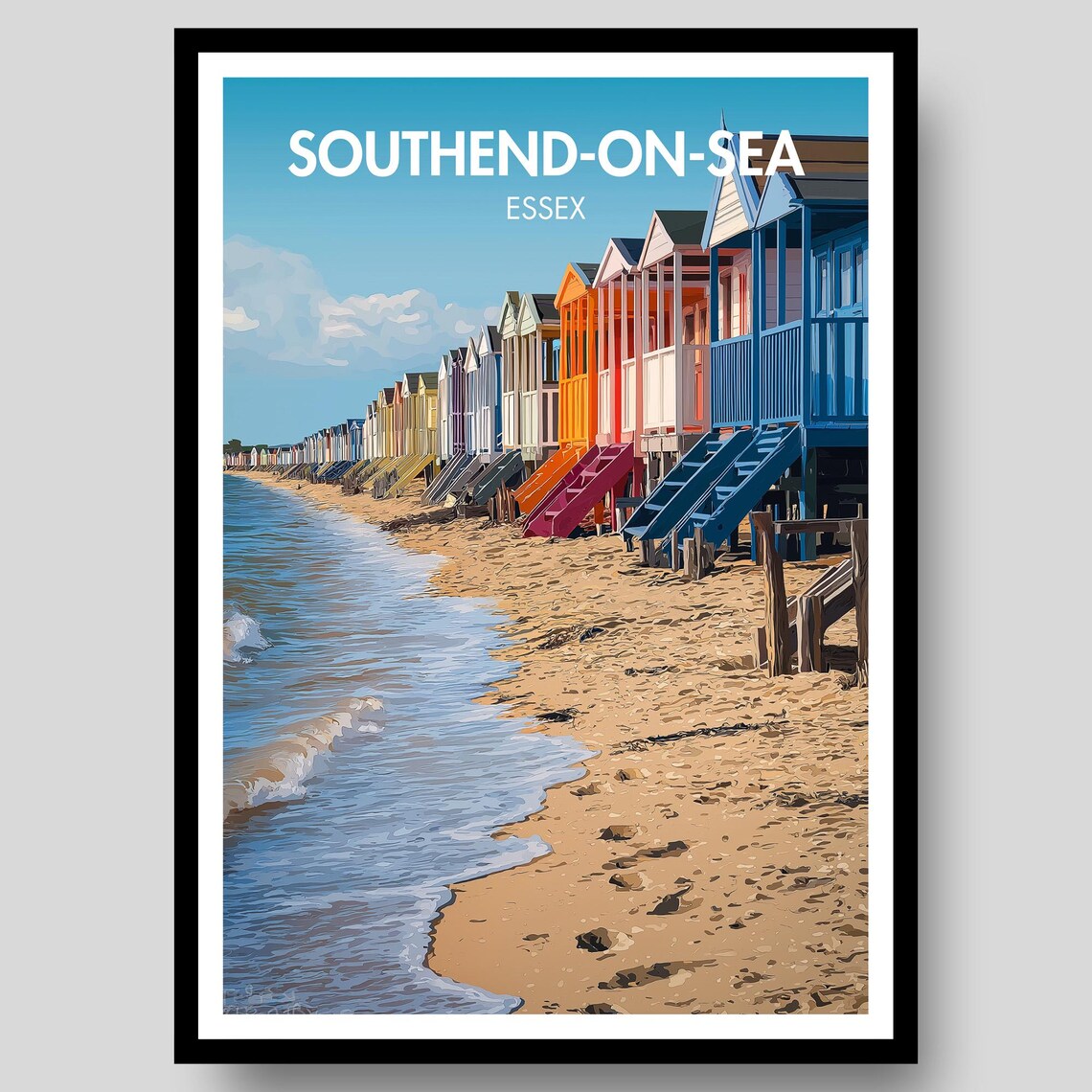 Southend On Sea Essex Colourful Beach Huts Seaside Art Poster