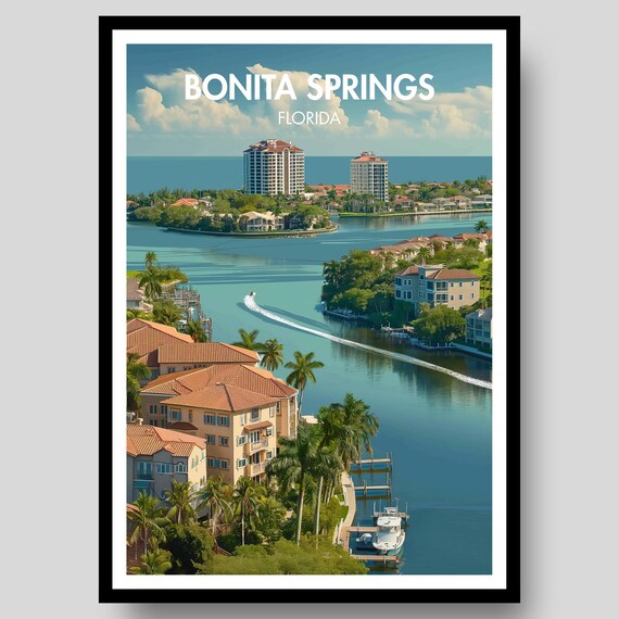 Bonita Springs Florida Aerial Waterway Speedboat View Poster