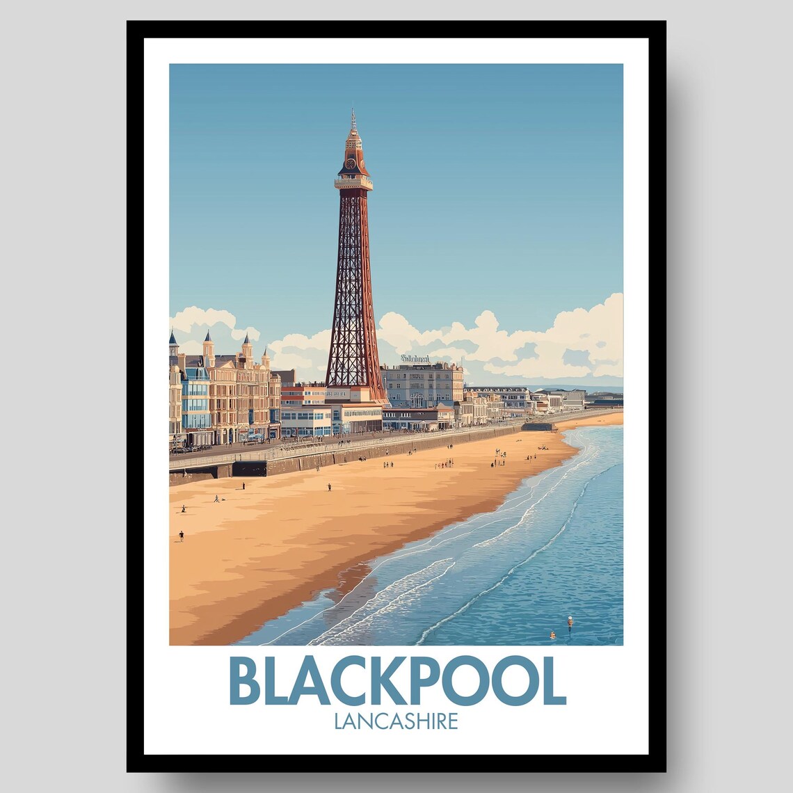 Blackpool Poster Tower Beach Lancashire Travel Poster