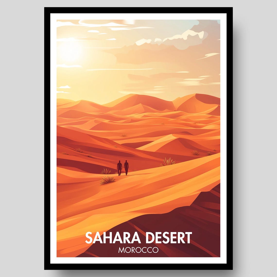 Sahara Desert Morocco Golden Dunes Sunset Adventure Travel Poster