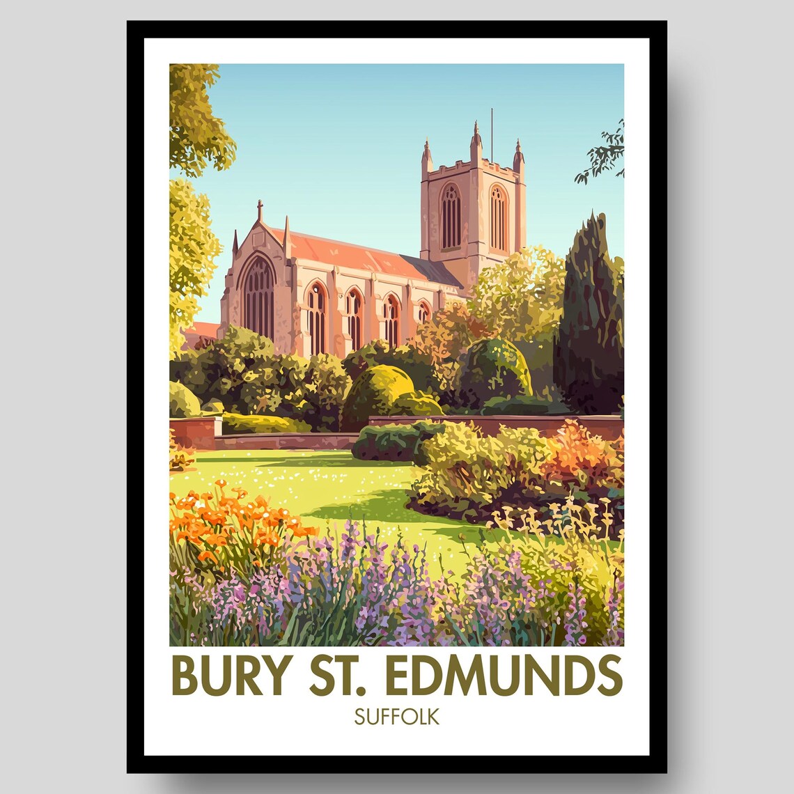 Bury St Edmunds Poster, Suffolk Countryside Map