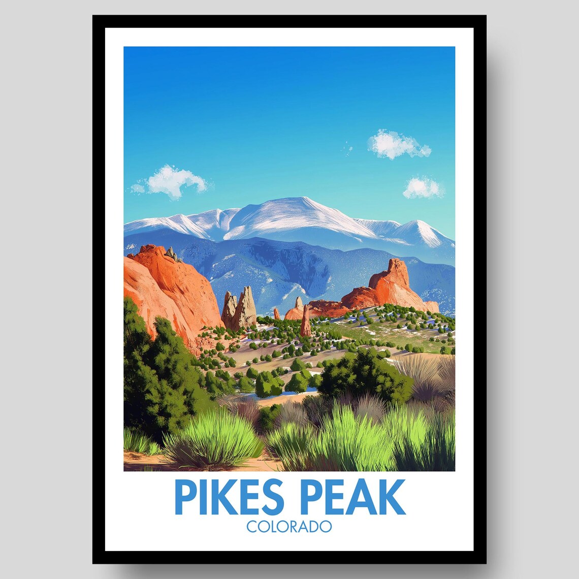 Pikes Peak Colorado Mountain Landscape Red Rocks Retro Poster