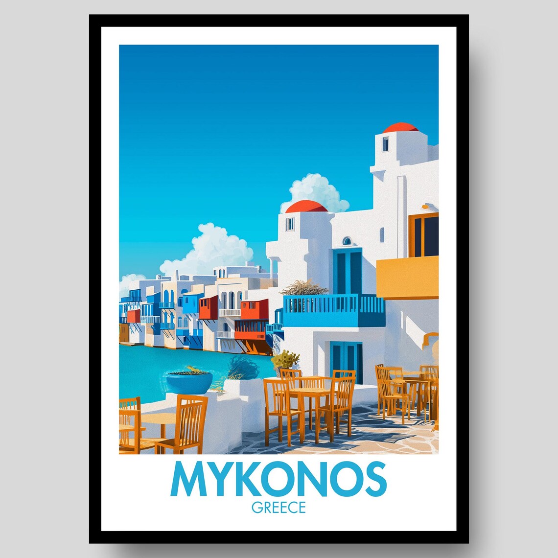 Mykonos Travel Poster, Greek Greece Art Print