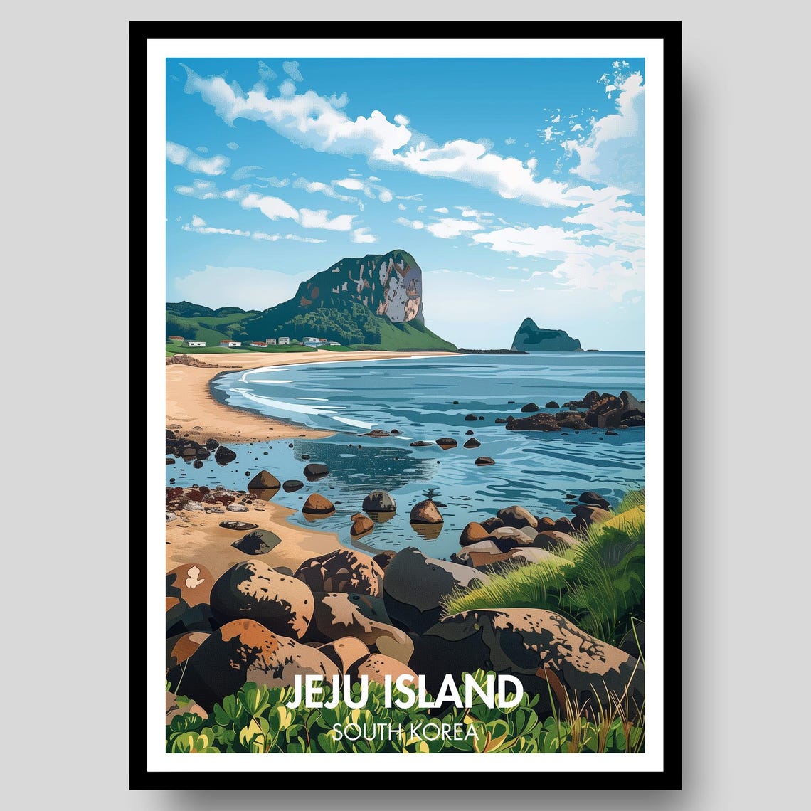 Jeju Island South Korea Volcanic Beach And Cliffs Travel Poster