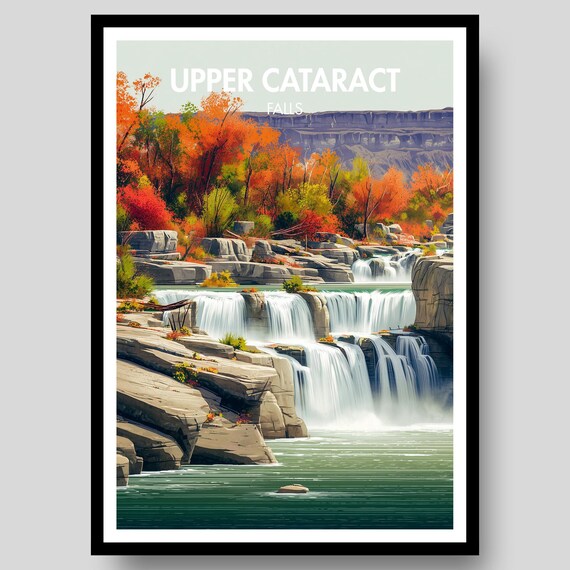 Upper Cataract Falls Autumn Rocky Cascades Vintage Travel Poster