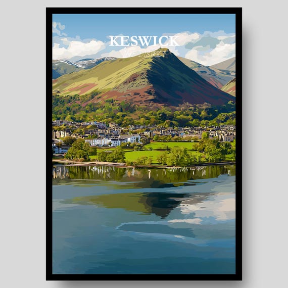 Keswick Travel Poster, Lake District Hiking Print