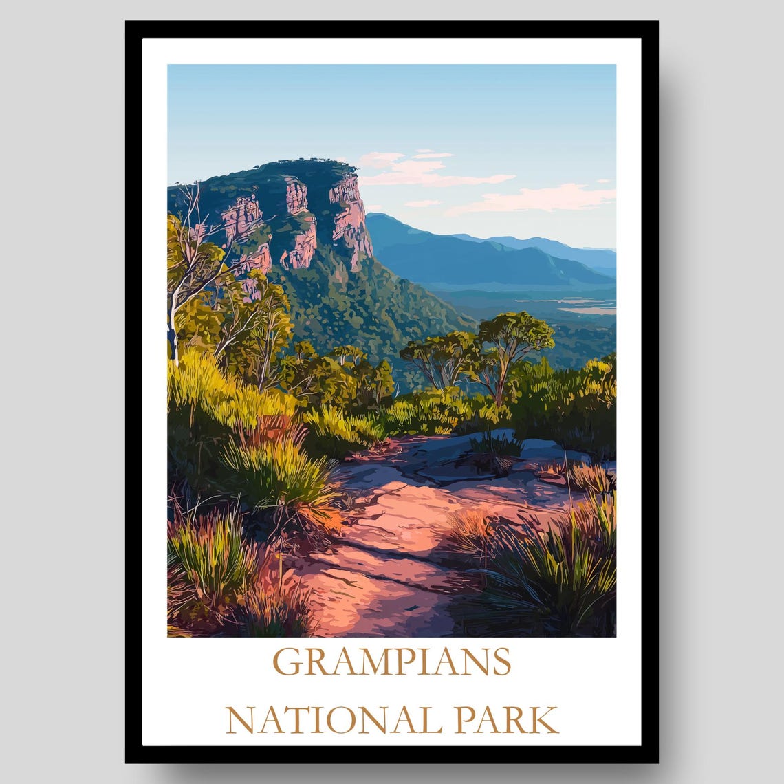 Grampians National Park Australia Rocky Cliffs Trail Travel Poster