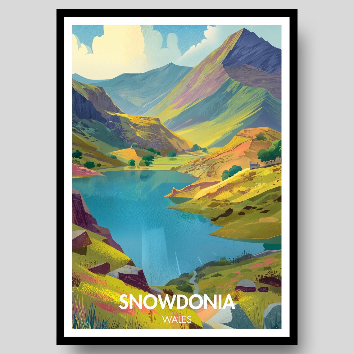 Snowdonia Travel Poster, Mountain National Park Wales