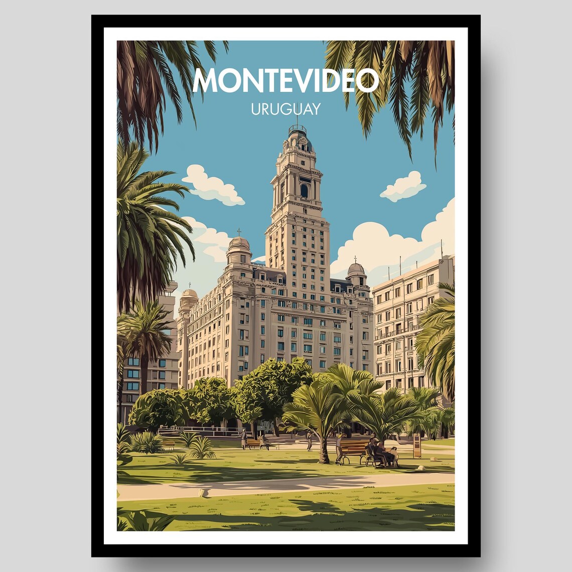 Montevideo Uruguay Palacio Salvo Historic Tower Travel Poster