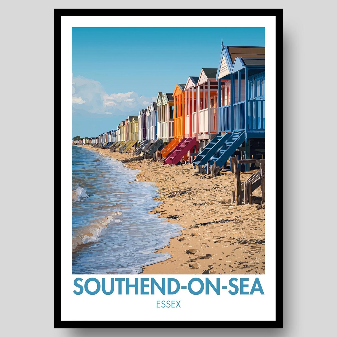 Southend On Sea Essex Beach Huts Retro Seaside Travel Poster