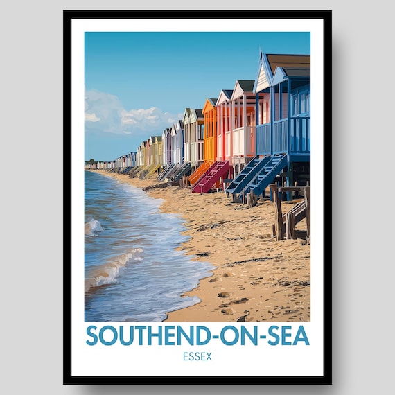 Southend On Sea Essex Beach Huts Retro Seaside Travel Poster