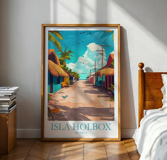 Isla Holbox Poster Mexico Print Travel Beach Set Wall Art Retro