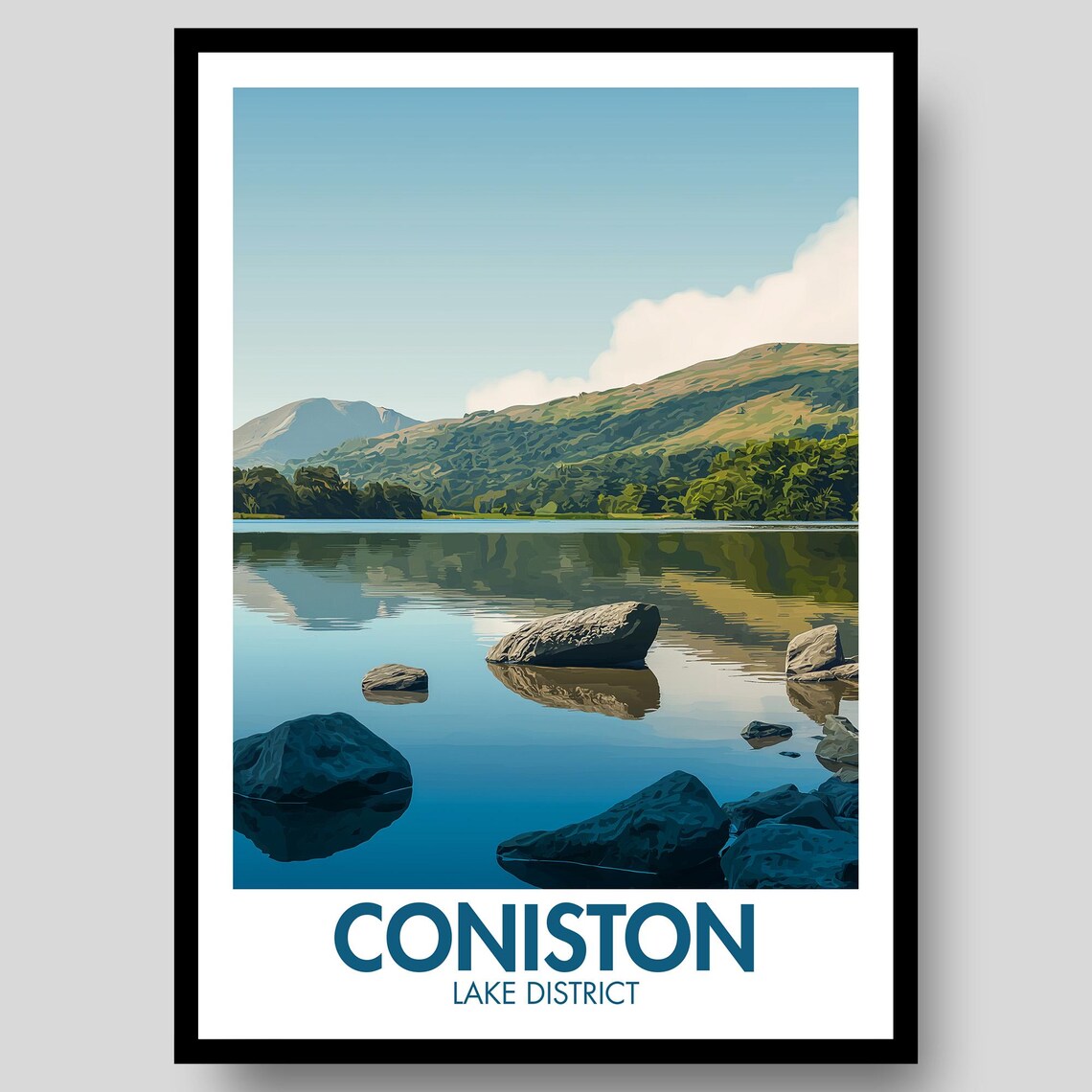 Coniston Poster, Lake District Cumbria Travel Poster