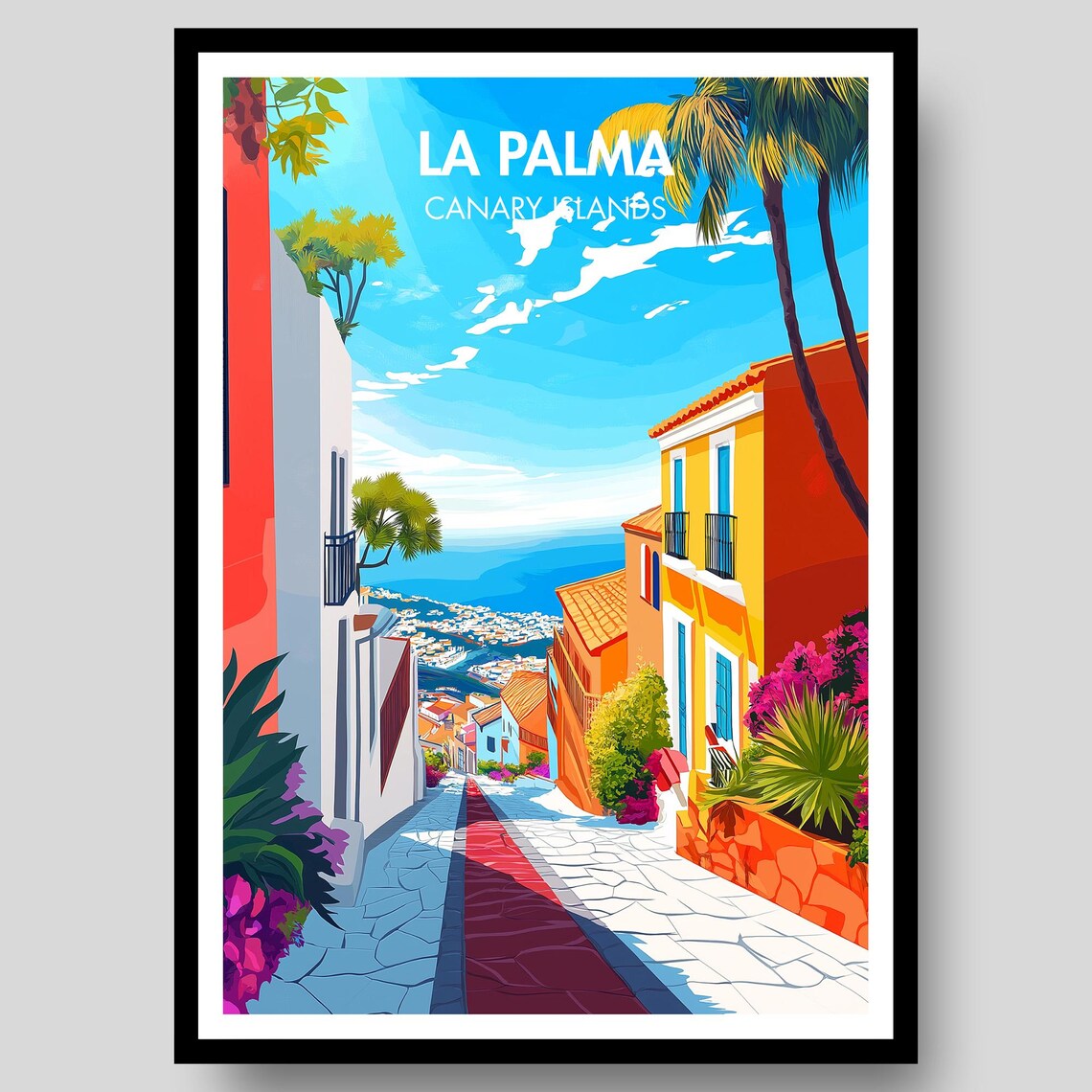 La Palma Canary Islands Colorful Street Old Town Sunny Travel Poster