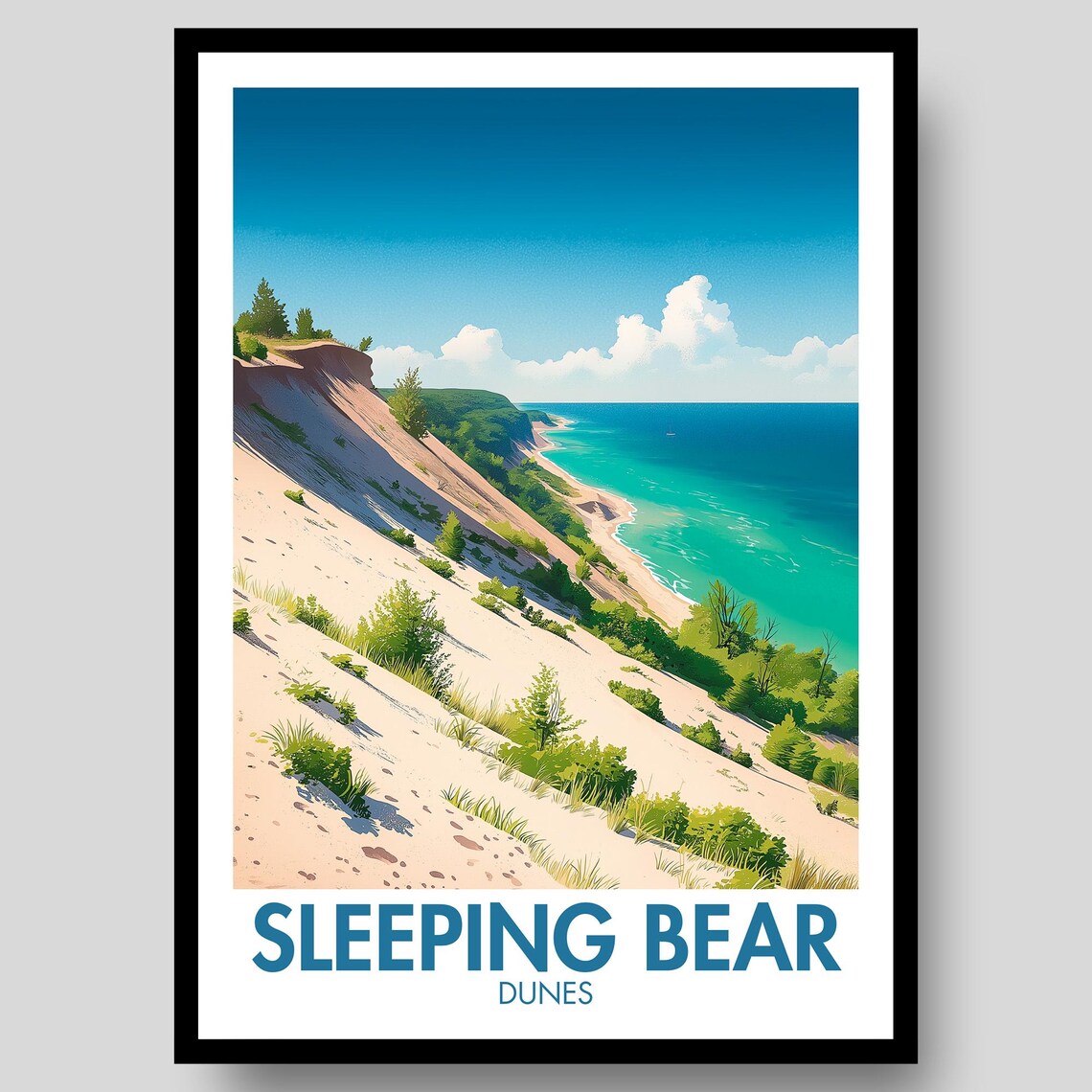 Sleeping Bear Dunes Travel Poster, Michigan Landscape