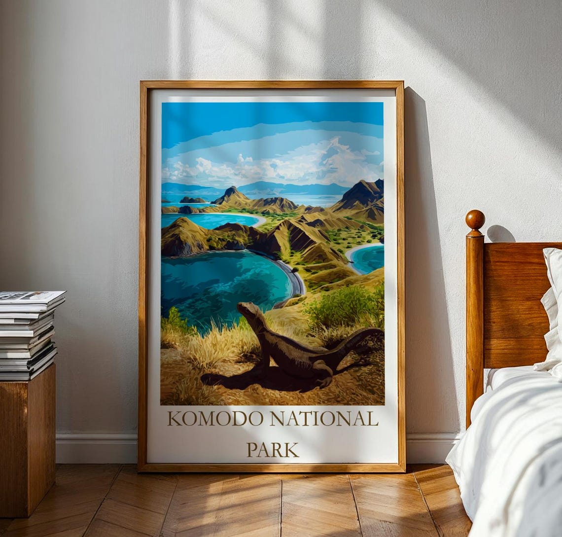 Komodo National Park Komodo Dragon Island Coast Vintage Art Poster